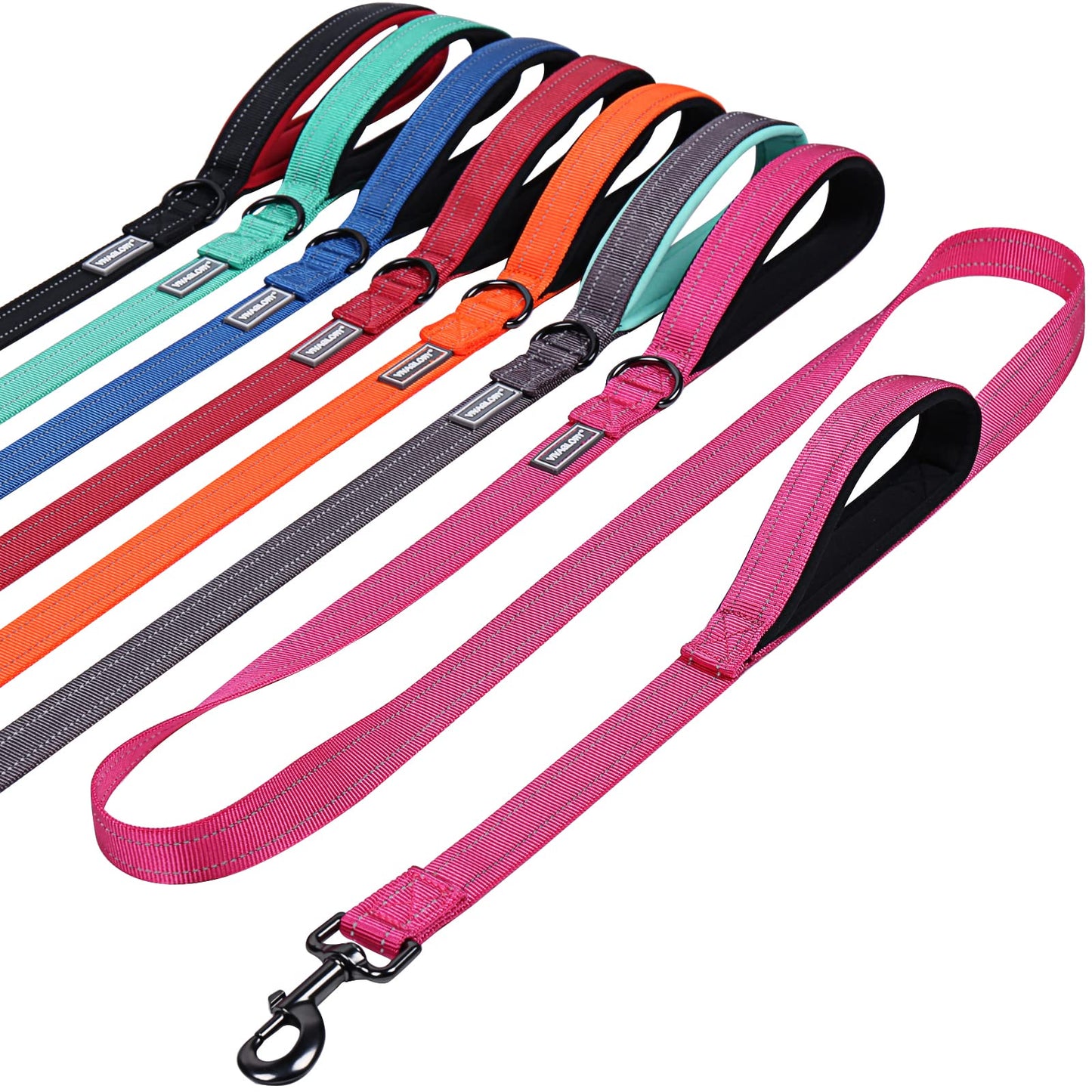 Traffic Handle Dog Lead, Soft Two Padded Handles Dog Leash, Strong Reflective & Metal Hook Training Dog Lead, Black