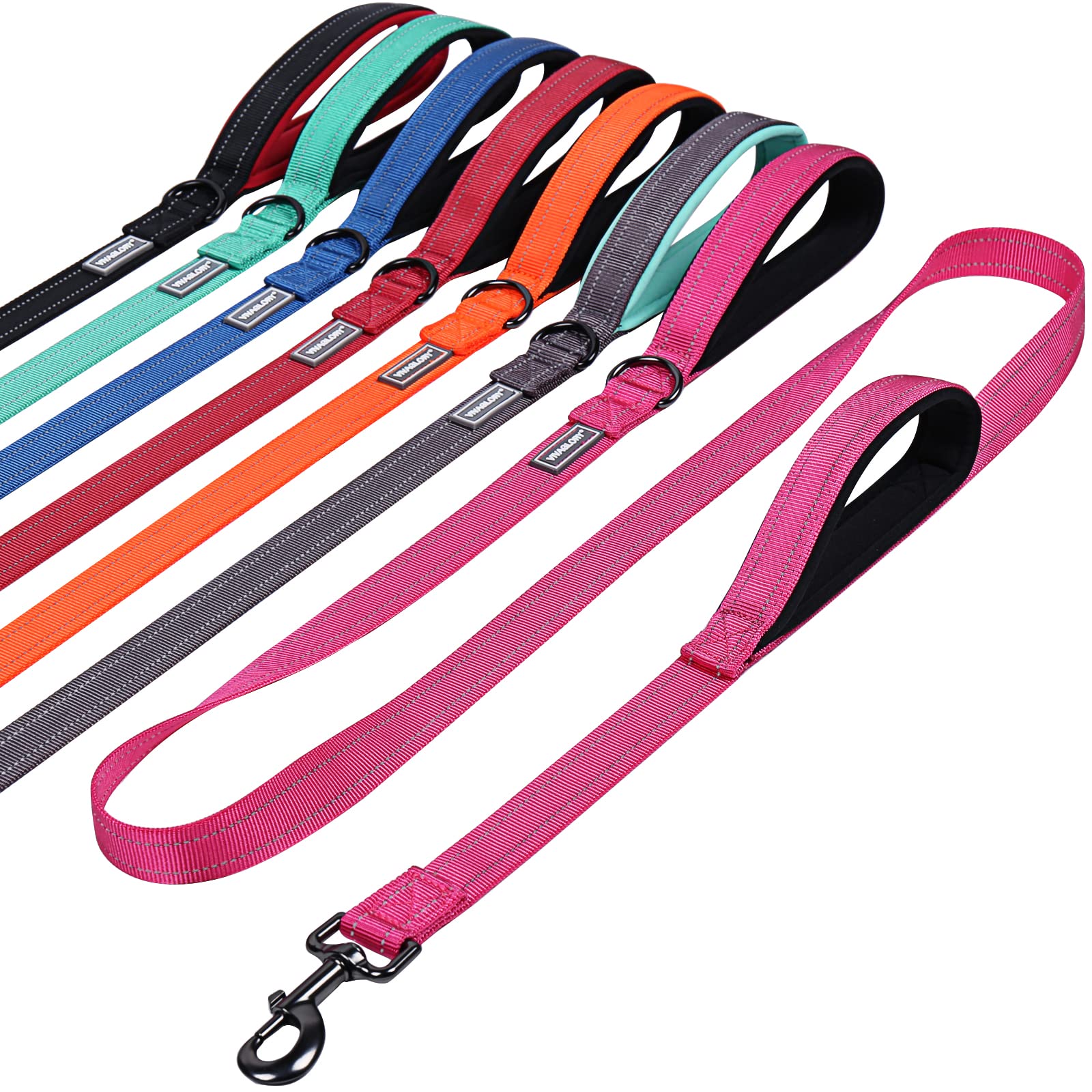 Traffic Handle Dog Lead, Soft Two Padded Handles Dog Leash, Strong Reflective & Metal Hook Training Dog Lead, Black