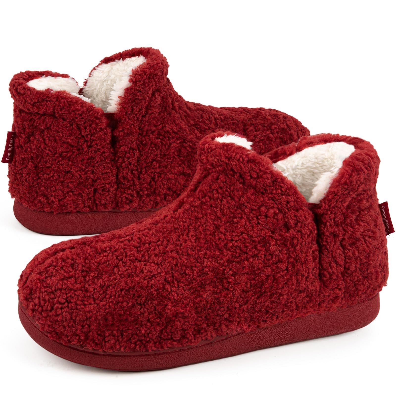 FamilyFairy Women's Memory Foam Boots Slippers Warm Shearling Bootie Soft Plush Fleece Comfy House Shoes Outdoor Indoor Rubber Sole