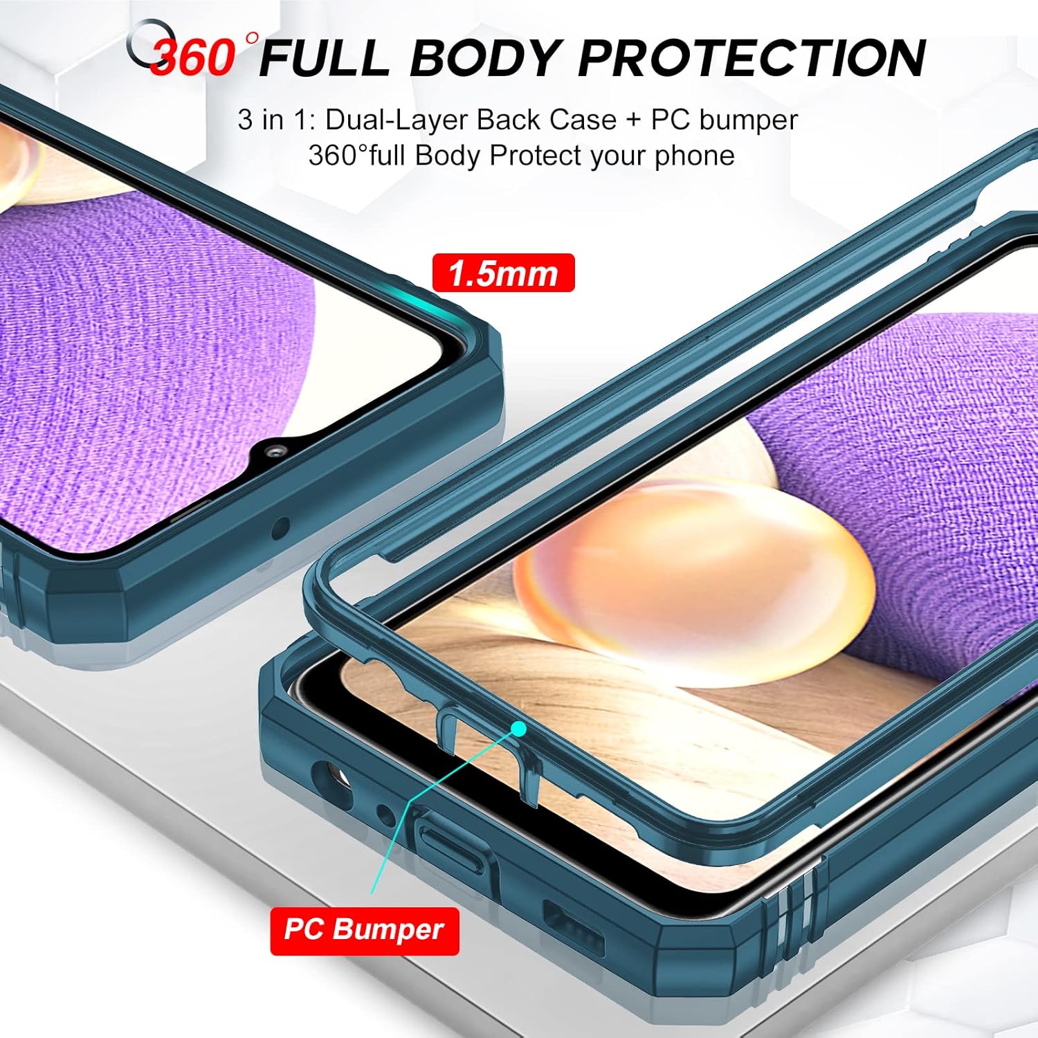 LeYi for Samsung Galaxy A32 5G Case and 2 Tempered Glass Screen Protector with Slide Camera Cover, Ring Holder Full Body Protective Heavy Duty Shockproof Silicone Tough Hard Armour Phone Case,Sea Blue