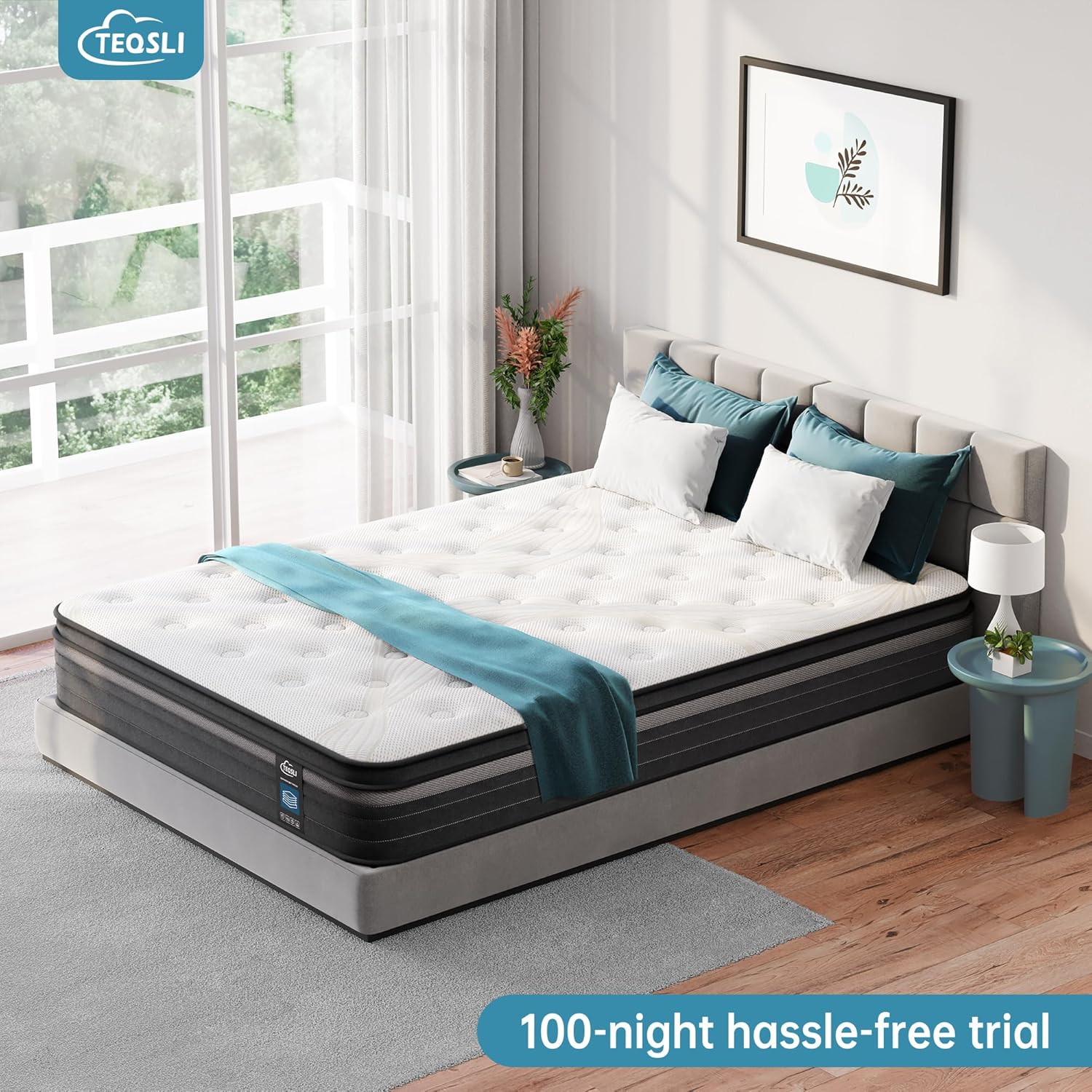 TeQsli Gel Individually Pocket Sprung Double Mattress 4FT6 with Breathable Soft Fabric, 10 Inch Hybrid Mattress Double for Pressure & Back Pain Relief, Medium Firm Mattress in a Box 135x190x25cm
