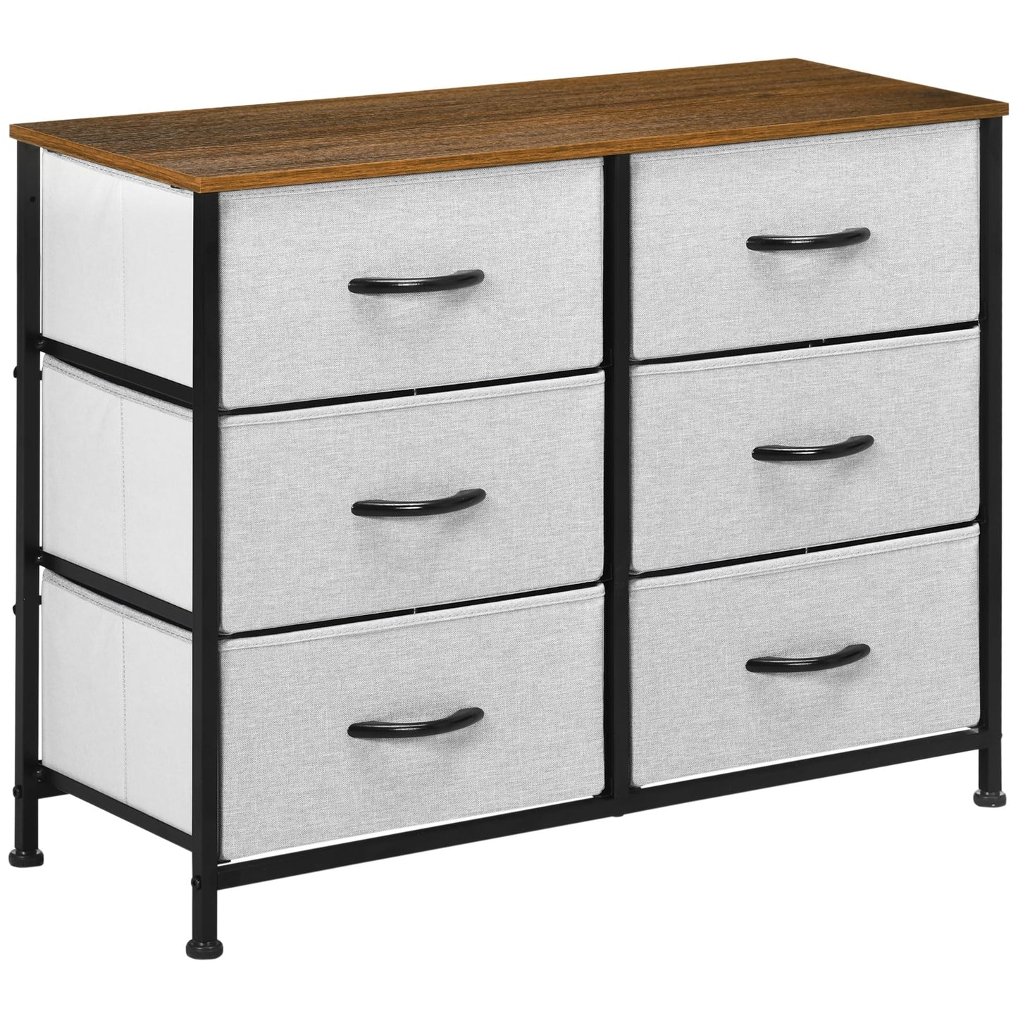 HOMCOM Fabric Chest of Drawers, Industrial Bedroom Dresser with 6 Fabric Drawers, Steel Frame and Wooden Top for Nursery, Living Room, Hallway, Black
