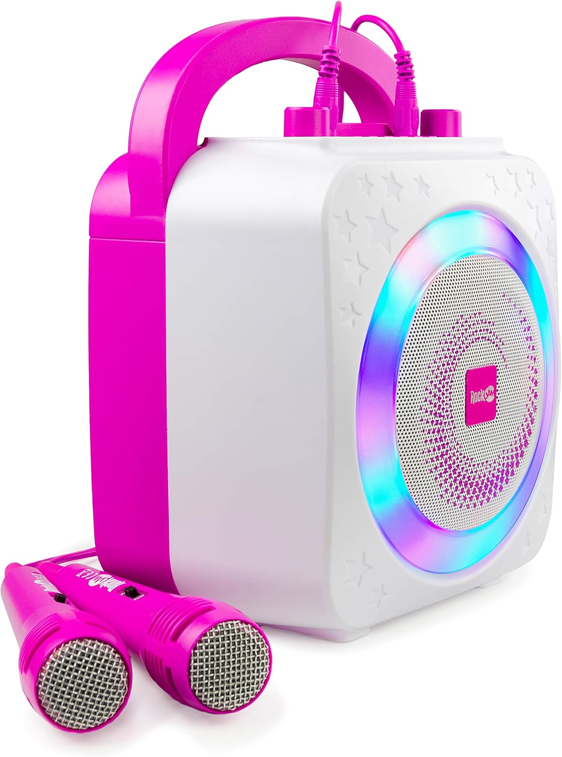 RockJam 10-Watt Rechargeable Bluetooth Karaoke Machine with Two Mics, Lightshow & Voice Effects
