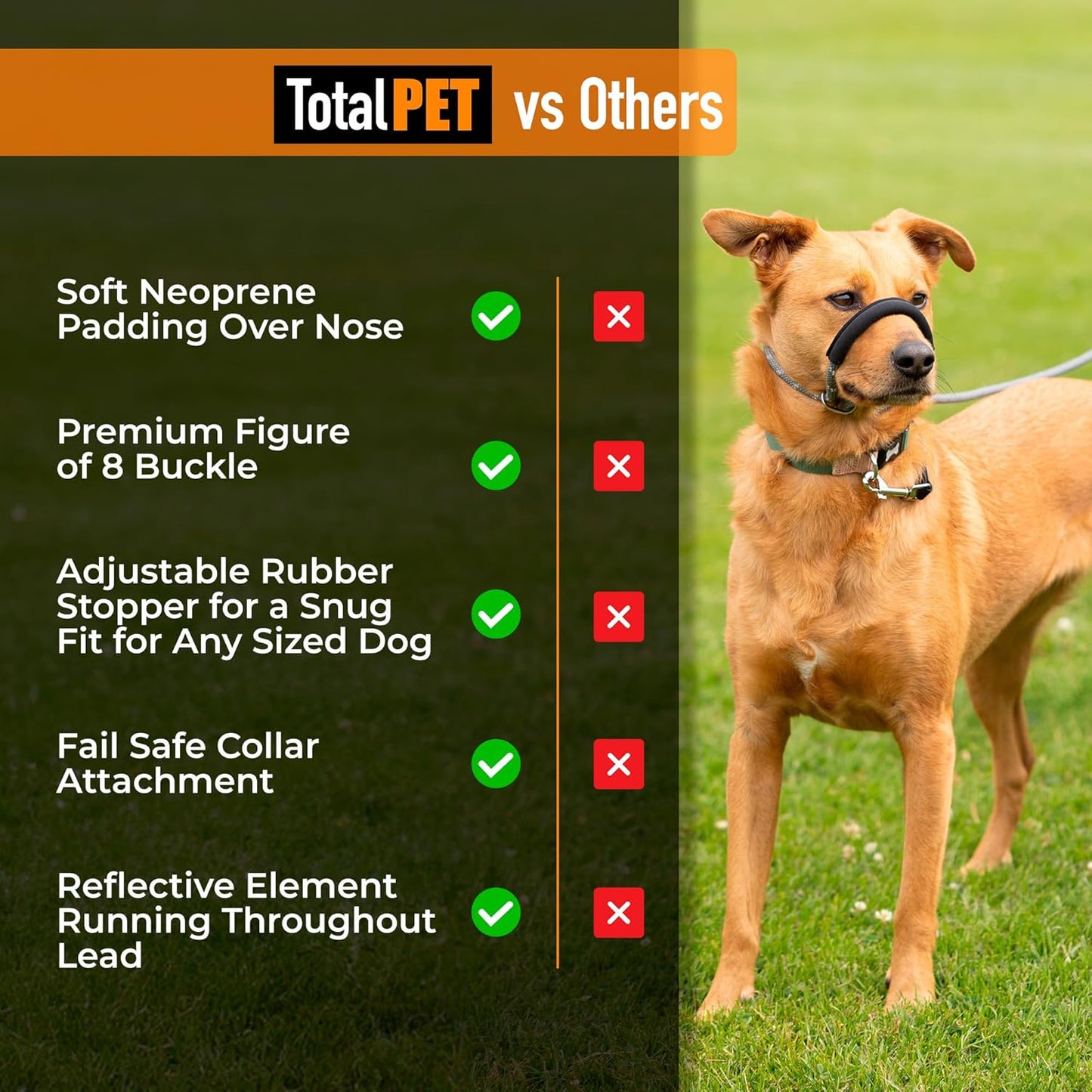 Figure of 8 Dog Lead - Anti Pull Stop Dogs Pulling - Rope Slip Leads with Padded Nose Support (Small/Medium)