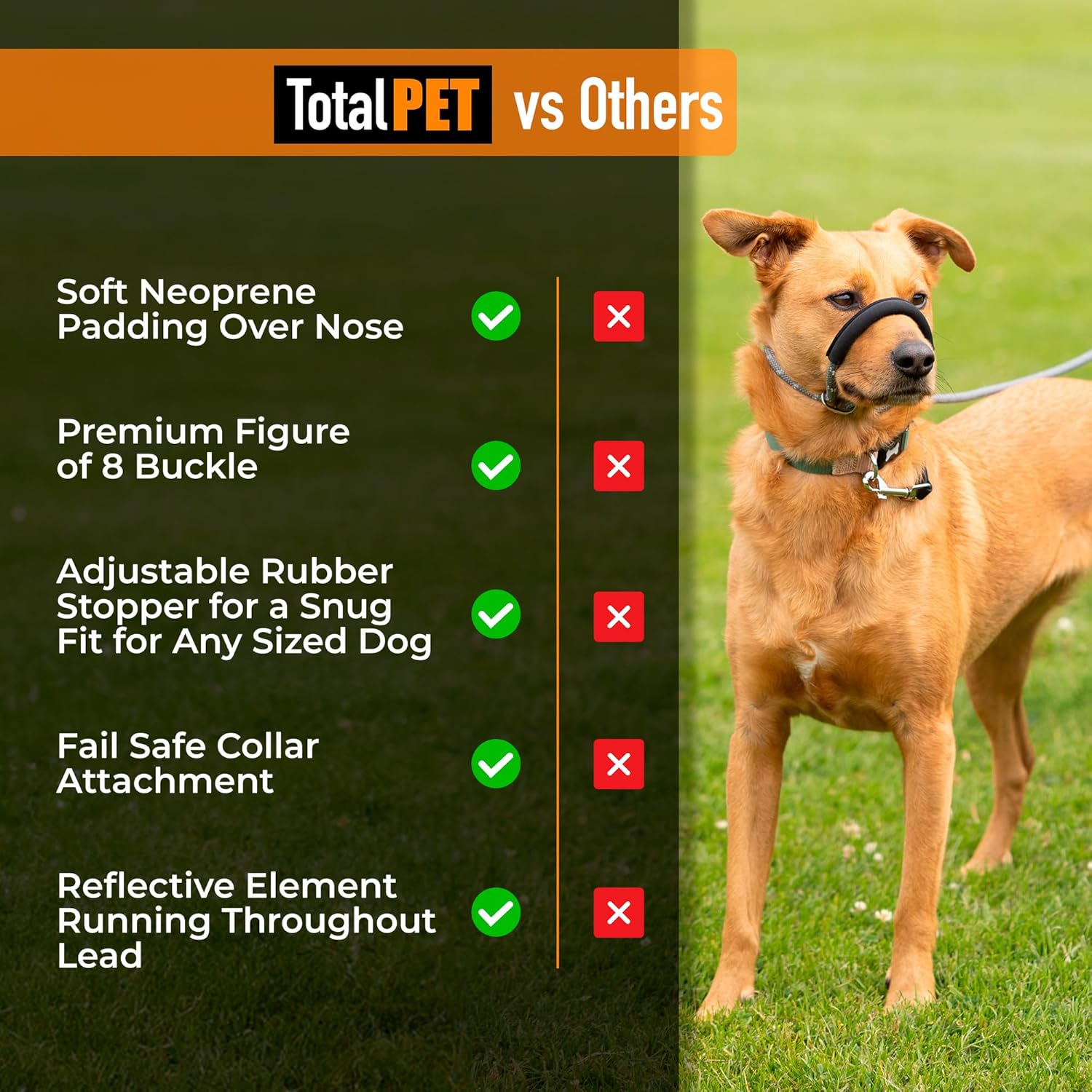 Figure of 8 Dog Lead - Anti Pull Stop Dogs Pulling - Rope Slip Leads with Padded Nose Support (Small/Medium)