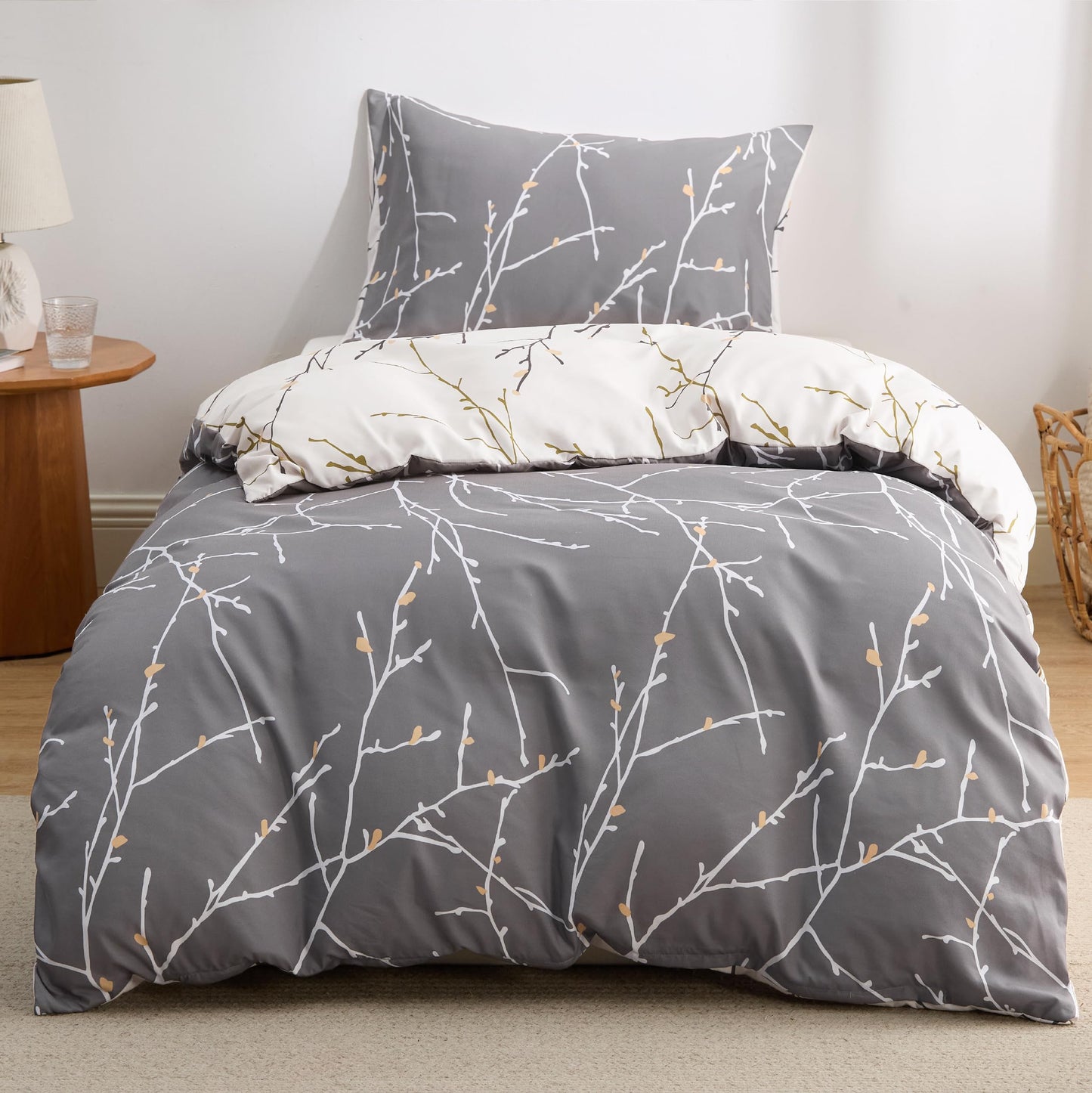 Bedsure Double Duvet Cover Set - Reversible Plaid Duvet Cover with Zipper Closure, 3 Pieces Dark Grey Bedding Set with 8 Corner Ties and 2 Pillowcases, 200x200cm