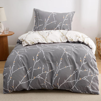Bedsure Double Duvet Cover Set - Reversible Plaid Duvet Cover with Zipper Closure, 3 Pieces Dark Grey Bedding Set with 8 Corner Ties and 2 Pillowcases, 200x200cm