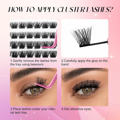 FADLASH Individual Cluster Lashes Extensions 120Pcs 40D 0.07 D Curl 8-16mm Mixed Trays Eyelashes DIY Multiple Shapes Eyelash Customize Your Look at Home for Beginners