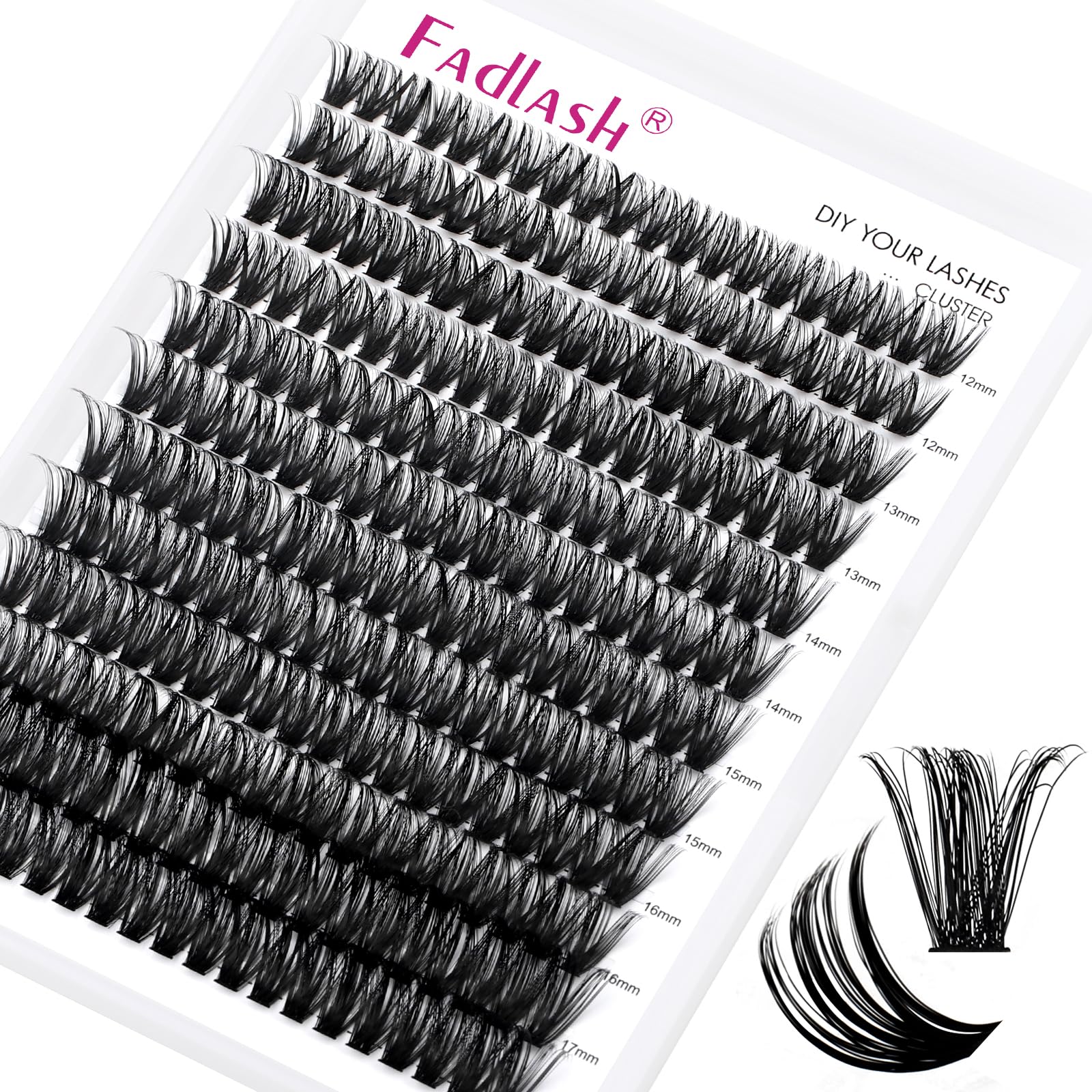 FADLASH DIY Lash Extension Kit Individual Lashes Clusters30P+40P D Curl 8-16mm Lash Bond and Seal, Clusters Lash Glue Remover and Eyelash Tweezers for Eyelash Extensions