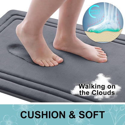 smiry Memory Foam Bath Mat - 40 x 60cm, Non-Slip, Super Absorbent, Comfortable - Machine-Washable Floor Rug, Dark Grey