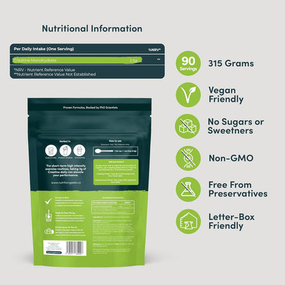 Pure Creatine Monohydrate Powder - 315g (90 Servings) - Easy Dissolve Creatine Powder, Unflavoured & Micronised (Not Creatine Gummies or Creatine Tablets), Vegan Creatine for Women and Men