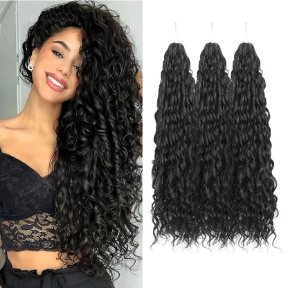 24Inch Deep Wave Twist Curly Crochet Hair Extensions 3Pack Deep Wavy Air Curl Bulk Hair Synthetic Boho Braids Water Wave Crochet Hair Extension for Women (T30/pink, 24Inch-3Pack)