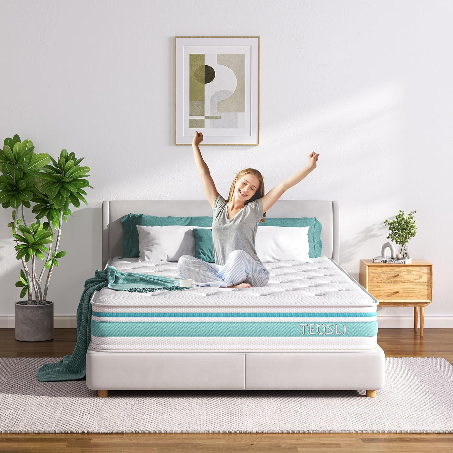 TeQsli Super King Mattress, 6FT 7-Zone Memory Foam, 10 Inch Pocket Sprung Hybrid Orthopedic Mattress Medium Firm with Pressure Relief and Motion Isolation, Super King (180x200x25cm)