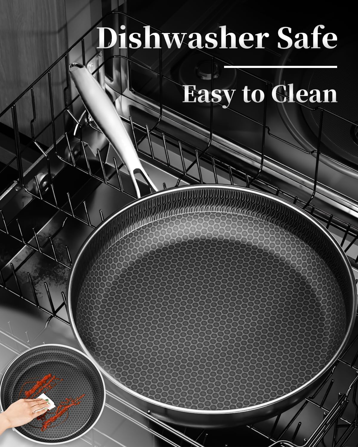 Stainless Steel Frying Pan,28CM Non-Stick Coating – Removable Handle, Induction Compatible, Oven & Dishwasher Safe, PTFE/PFOA-Free