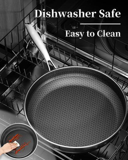 Stainless Steel Frying Pan,28CM Non-Stick Coating – Removable Handle, Induction Compatible, Oven & Dishwasher Safe, PTFE/PFOA-Free