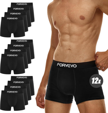 FORVEVO Mens Boxers Shorts 12 Pack, Cotton Underwear Briefs for Men, Breathable Underpants, No Itchy Labels Retro Undertrunk (M-3XL)