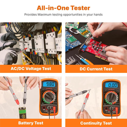 ULTRICS Digital Multimeter, Voltmeter Ammeter Ohmmeter Circuit Checker with Backlight LCD Test Leads, Portable Multi Tester Measures OHM AC DC Voltage Current Resistance Continuity Diodes Transistor