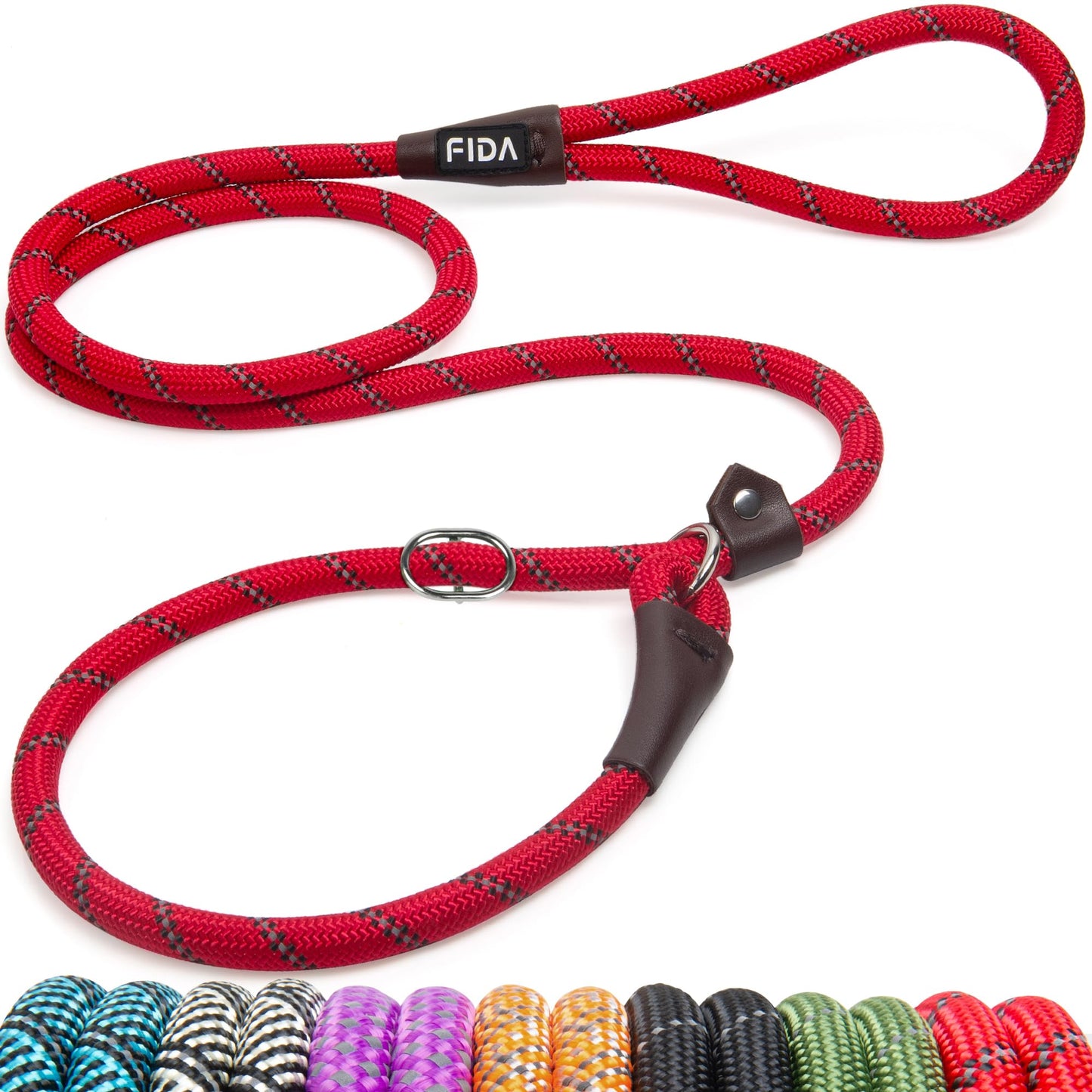 Fida Slip Rope Dog Lead | 1.8m, One-Size-Fits-All, Slip-On Rope Leash. Easy to Slip On, No Collar or Harness Needed. Durable & Weather Resistant Climbers Rope with Reflective Stitching (Green)