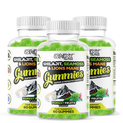 Shilajit, Sea Moss & Lion's Mane Gummies - 3000mg Adaptogen Blend with Vitamin D3 & C - 3 in 1, Immune Support & Energy Booster 85+ Trace Minerals - Vegan Friendly- 120 Gummies (60 Servings)