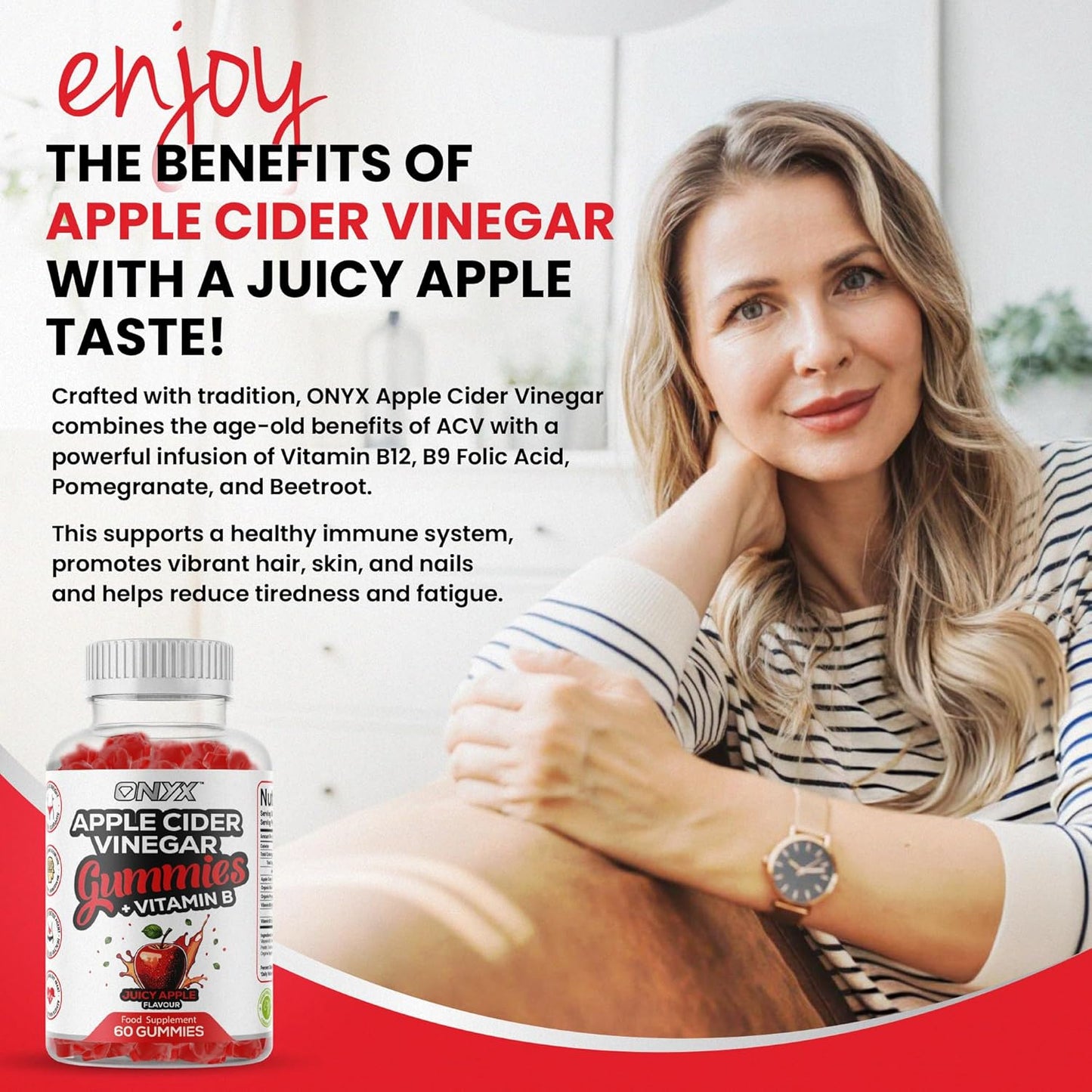 Apple Cider Vinegar Gummies, 1500mg ACV Gummies with Vitamin B, Chromium and Pomegranate | Non-GMO, Gluten-Free & Gelatine-Free | Juicy Apple Flavour | Vegan 60 Gummies (30 Servings)