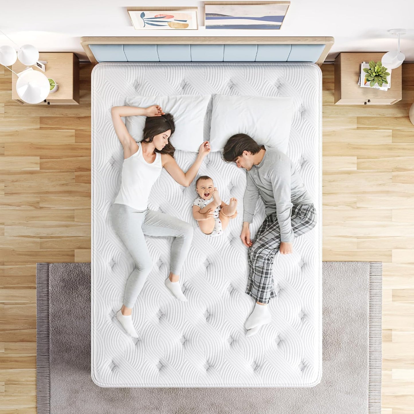 TeQsli 4FT6 Double Mattress, 10.6 Inch Memory Foam Sprung Hybrid Mattress for Pressure Relief & Edge Support, 9-Zone Support Orthopedic Medium Firm with Skin-Friendly Fabric 135x190x27cm