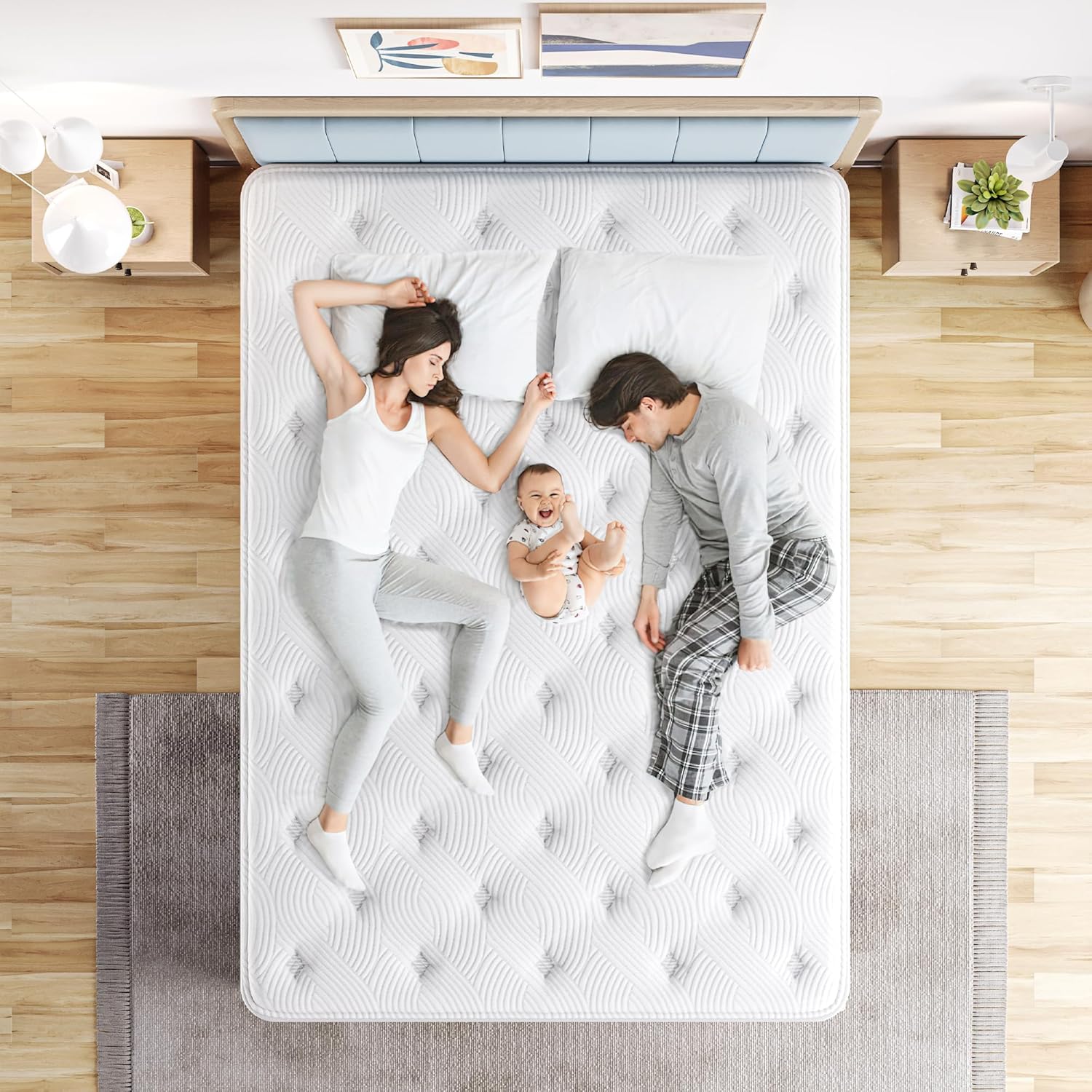 TeQsli 4FT6 Double Mattress, 10.6 Inch Memory Foam Sprung Hybrid Mattress for Pressure Relief & Edge Support, 9-Zone Support Orthopedic Medium Firm with Skin-Friendly Fabric 135x190x27cm