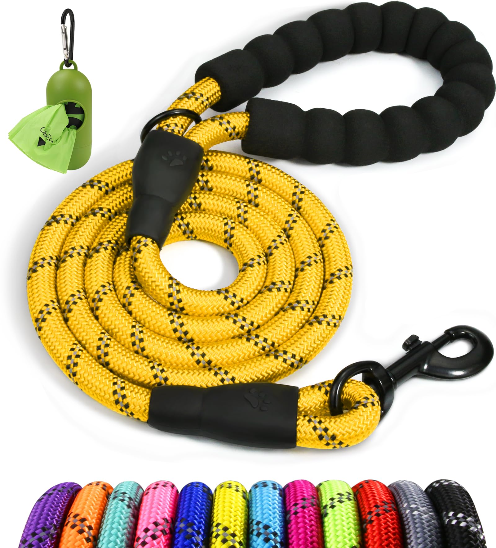 Taglory Rope Dog Lead with Soft Padded Handle, 1.2 m Reflective Lead and Multi-Colour for Small Dogs, 1.0 cm, Black