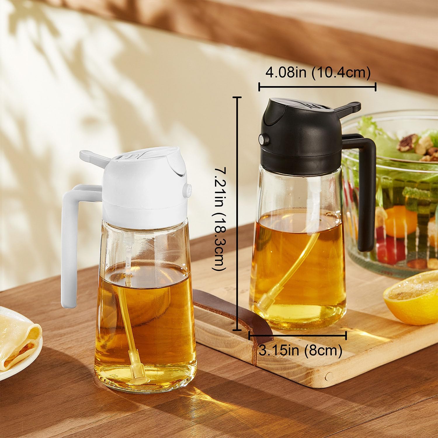 TrendPlain 16oz Olive Oil Spray Bottle - 2 in 1 Olive Oil Dispenser Bottle for Kitchen Accessories - Kitchen Gadgets, For Air Fryer (Black)