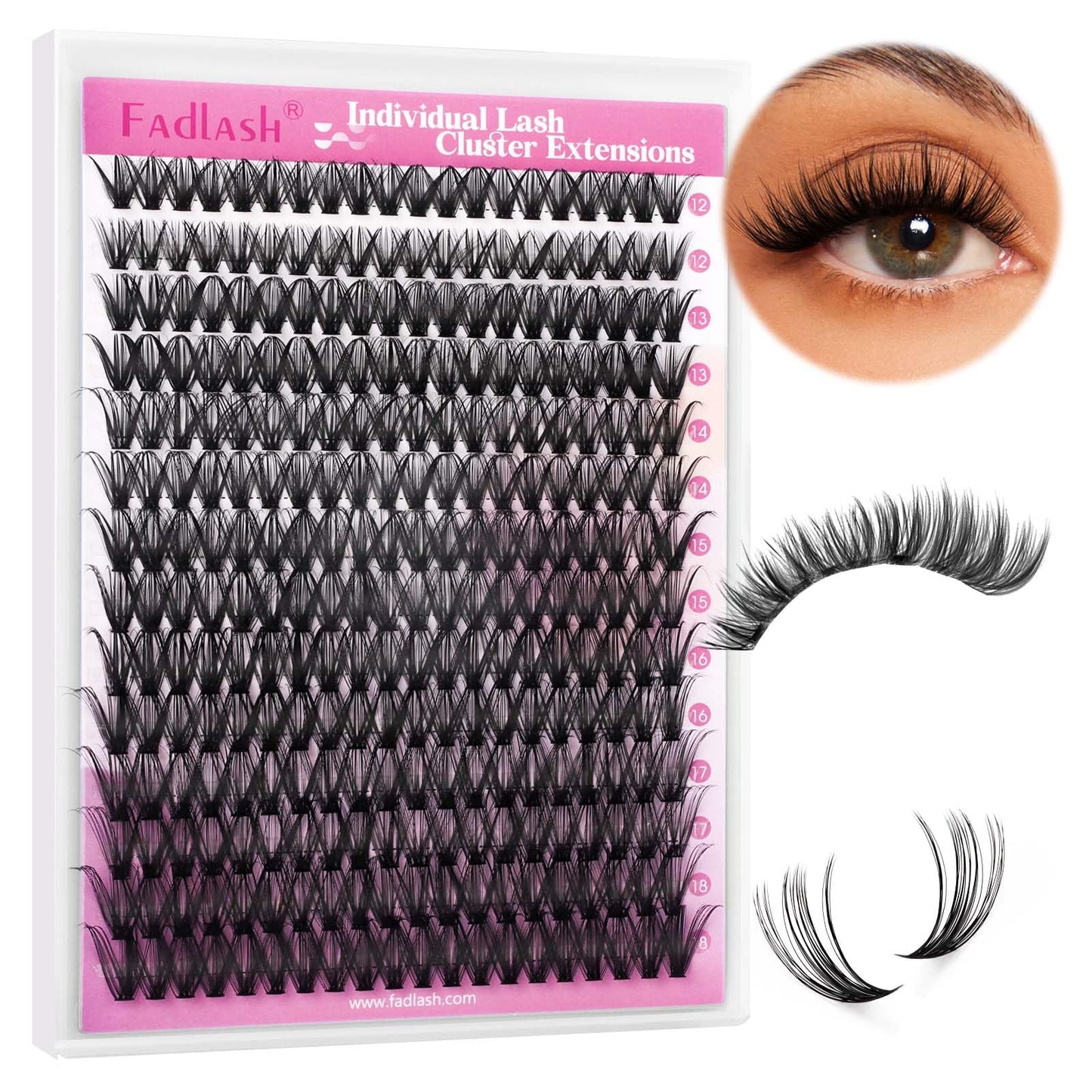 FADLASH DIY Lash Extension Kit Individual Lashes Clusters30P+40P D Curl 8-16mm Lash Bond and Seal, Clusters Lash Glue Remover and Eyelash Tweezers for Eyelash Extensions