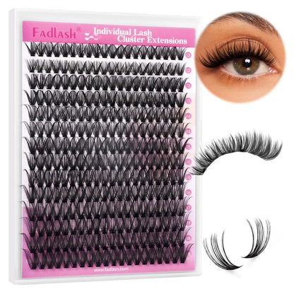 FADLASH DIY Lash Extension Kit Individual Lashes Clusters30P+40P D Curl 8-16mm Lash Bond and Seal, Clusters Lash Glue Remover and Eyelash Tweezers for Eyelash Extensions