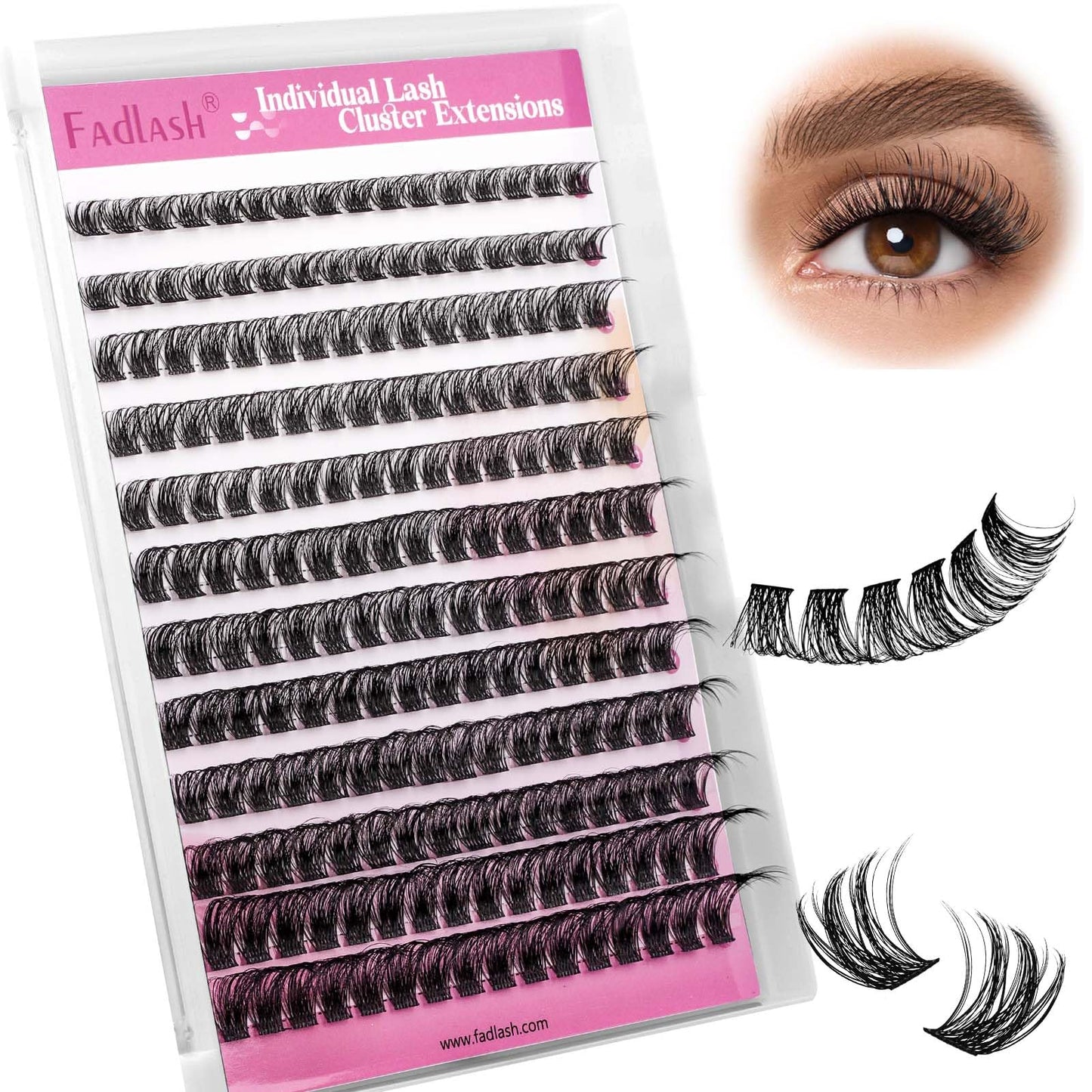 FADLASH DIY Lash Extension Kit Individual Lashes Clusters30P+40P D Curl 8-16mm Lash Bond and Seal, Clusters Lash Glue Remover and Eyelash Tweezers for Eyelash Extensions