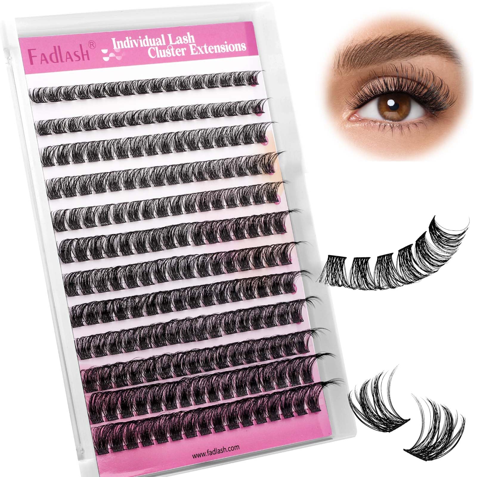 FADLASH DIY Lash Extension Kit Individual Lashes Clusters30P+40P D Curl 8-16mm Lash Bond and Seal, Clusters Lash Glue Remover and Eyelash Tweezers for Eyelash Extensions