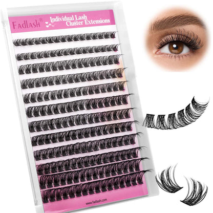 FADLASH DIY Lash Extension Kit Individual Lashes Clusters30P+40P D Curl 8-16mm Lash Bond and Seal, Clusters Lash Glue Remover and Eyelash Tweezers for Eyelash Extensions