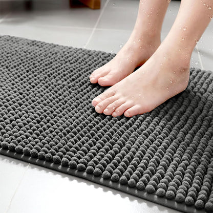 Bath Mat Non Slip Anti Mould 40 x 60 cm – Grey Chenille Bathroom Mat Extra Soft & Fluffy Bathmat Machine Washable Super Water Absorption Shower Mat
