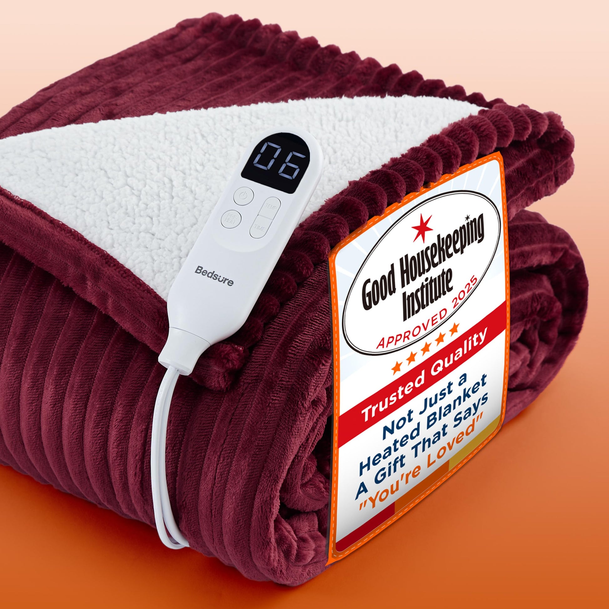 Bedsure Electric Blanket Heated Throw - 6 Heat Levels & 10 Timer Settings, Ultra-Soft Flannel & Sherpa Fast Heating Throw, 130x160cm, Overheat Protection, Taupe
