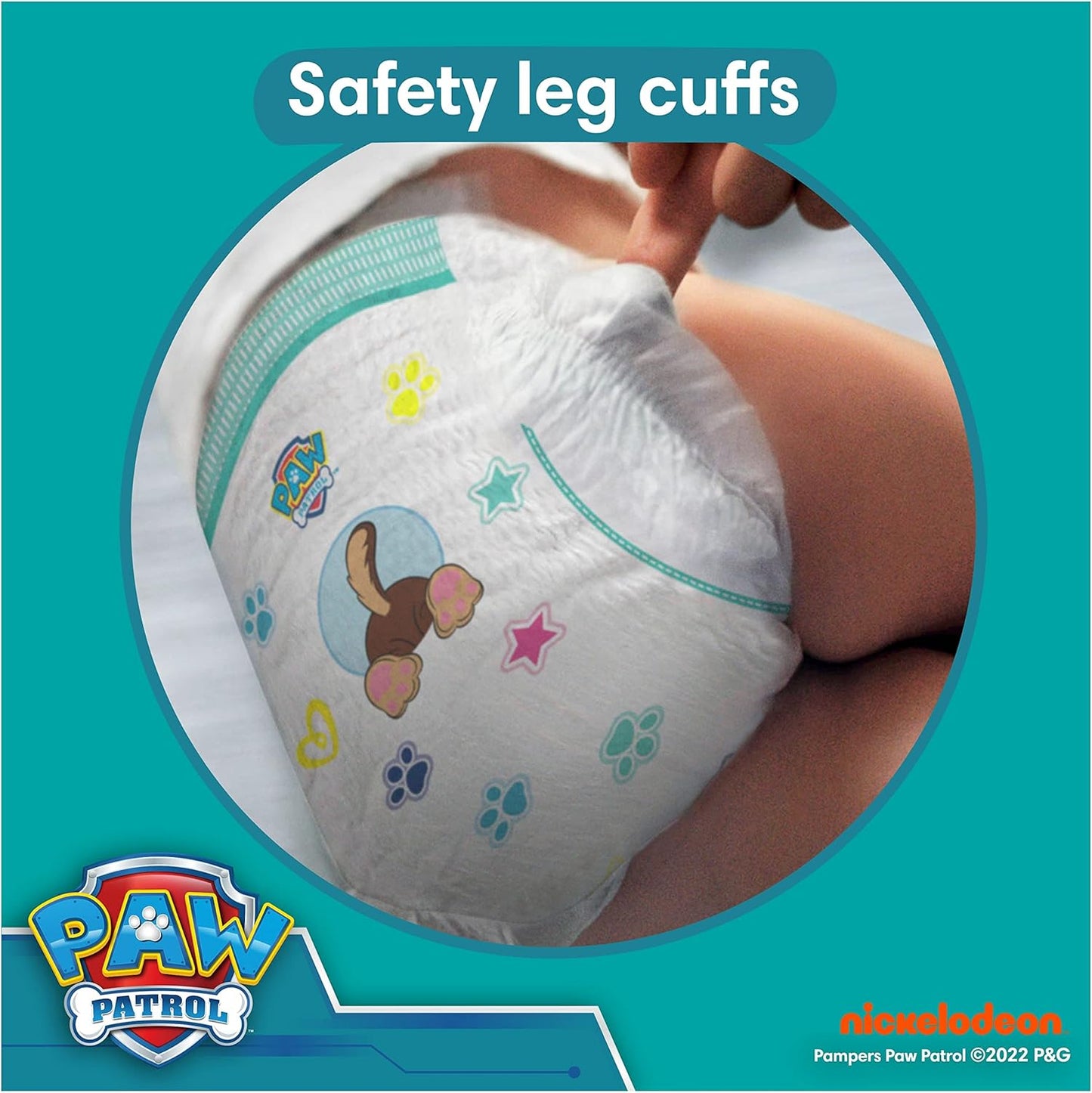 Pampers Baby-Dry Paw Patrol Edition Size 4, 222 Nappies, 9kg - 14kg, Monthly Pack, with A Stop & Protect Pocket to Help Prevent Leaks at The Back