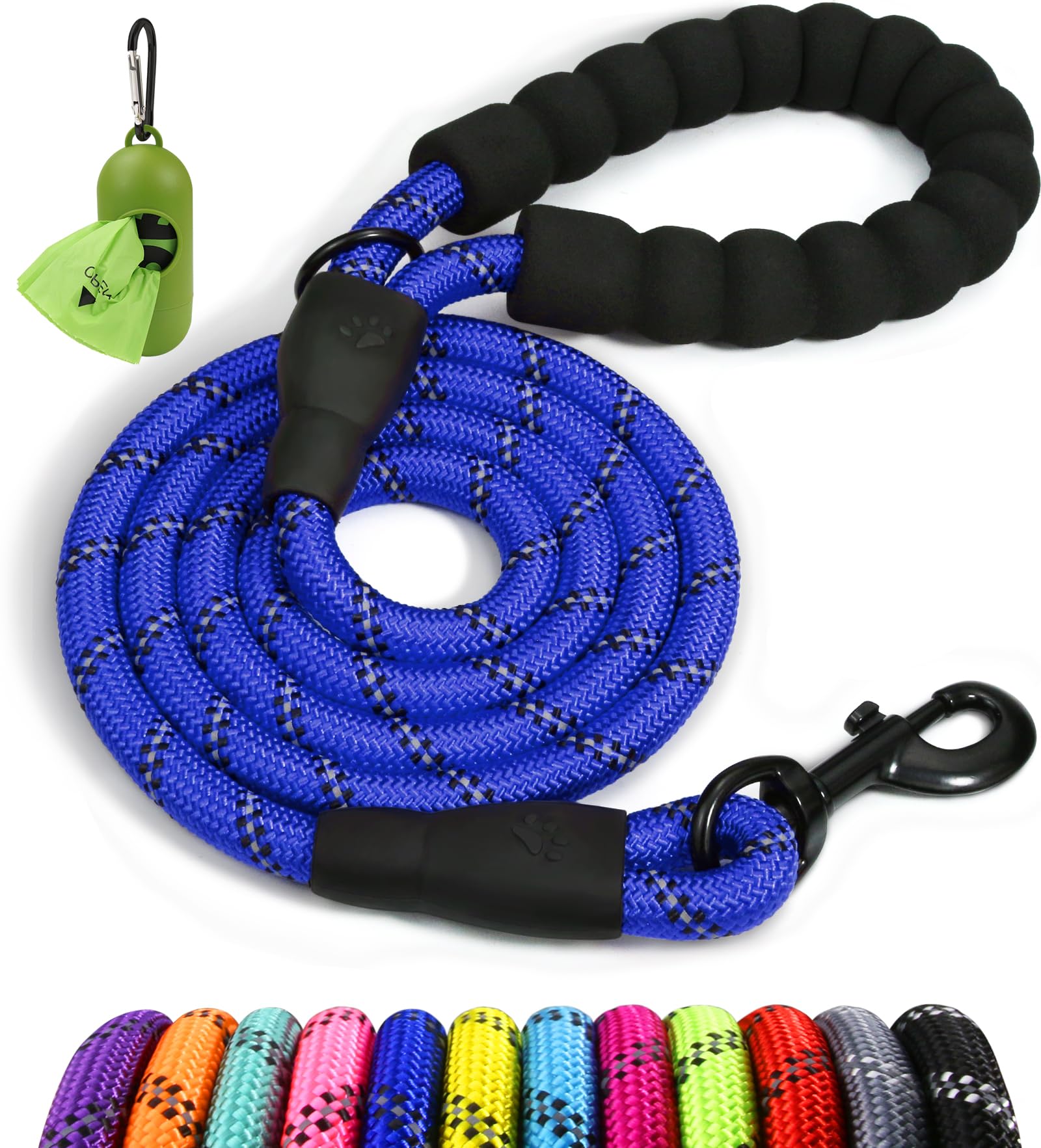 Taglory Rope Dog Lead with Soft Padded Handle, 1.2 m Reflective Lead and Multi-Colour for Small Dogs, 1.0 cm, Black