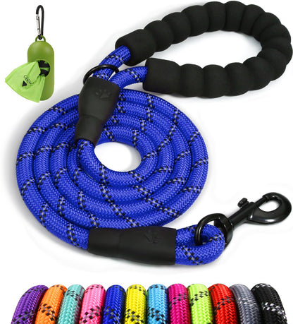 Taglory Rope Dog Lead with Soft Padded Handle, 1.2 m Reflective Lead and Multi-Colour for Small Dogs, 1.0 cm, Black