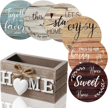 Queekay Housewarming Gifts for Home Decoration Wooden Heart Coasters for Drinks 6 Set Farmhouse Coasters with Holder Funny for Family Coffee Table Protection, 4''(Classic Farmhouse,Home)