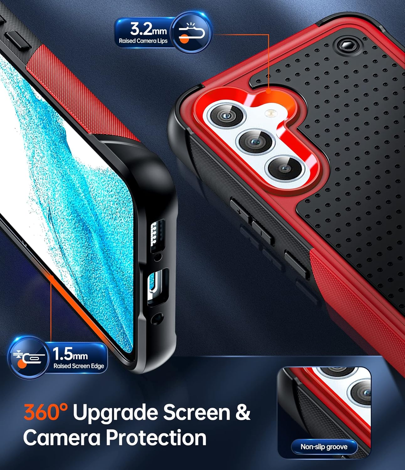 LeYi Armour Case Compatible with Samsung Galaxy A54 5G, Galaxy A54 Phone Cover with 2 Pack Tempered Glass Screen Protectors, Heavy Duty Hard PC Textured Shockproof Back Case Red