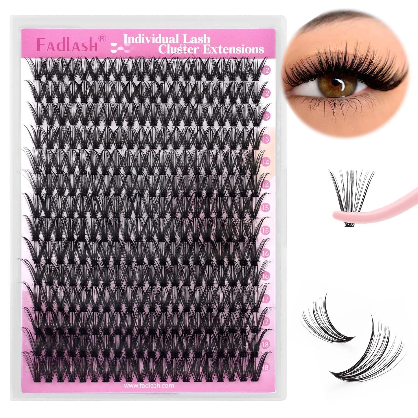 FADLASH DIY Lash Extension Kit Individual Lashes Clusters30P+40P D Curl 8-16mm Lash Bond and Seal, Clusters Lash Glue Remover and Eyelash Tweezers for Eyelash Extensions