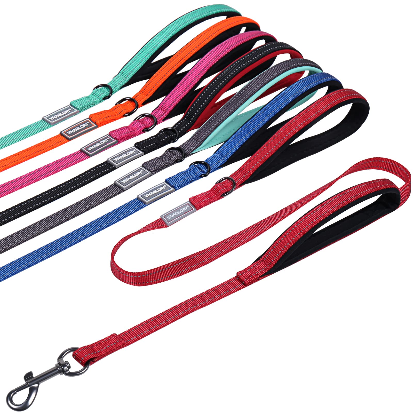 Traffic Handle Dog Lead, Soft Two Padded Handles Dog Leash, Strong Reflective & Metal Hook Training Dog Lead, Black
