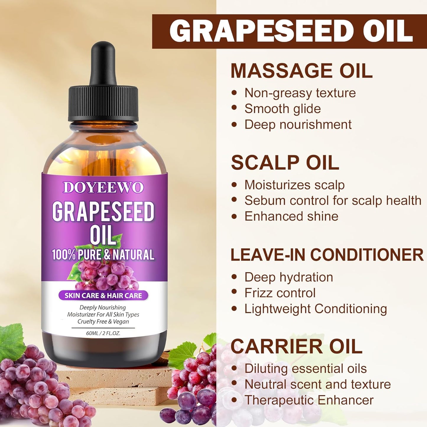 Rosemary Oil for Hair Growth,100% Pure & Natural Rosemary Essential Oil,Grapessed Oil for Skin & Hair Care & Eyelash Eyebrows Growth,Non-Greesy Hair Growth Oil/Serum Hair Loss Treatment for Women(2