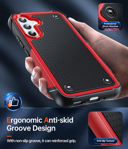 LeYi Armour Case Compatible with Samsung Galaxy A54 5G, Galaxy A54 Phone Cover with 2 Pack Tempered Glass Screen Protectors, Heavy Duty Hard PC Textured Shockproof Back Case Red