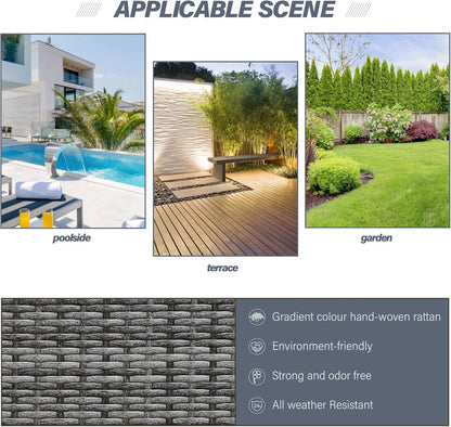 Aweather 6 Seater Rattan Corner Sofa Set Rattan Garden Furniture Set All-Weather PE Rattan Wicker Patio Conversation Set with Modern Glass Coffee Table and Washable Cushions (Gray)