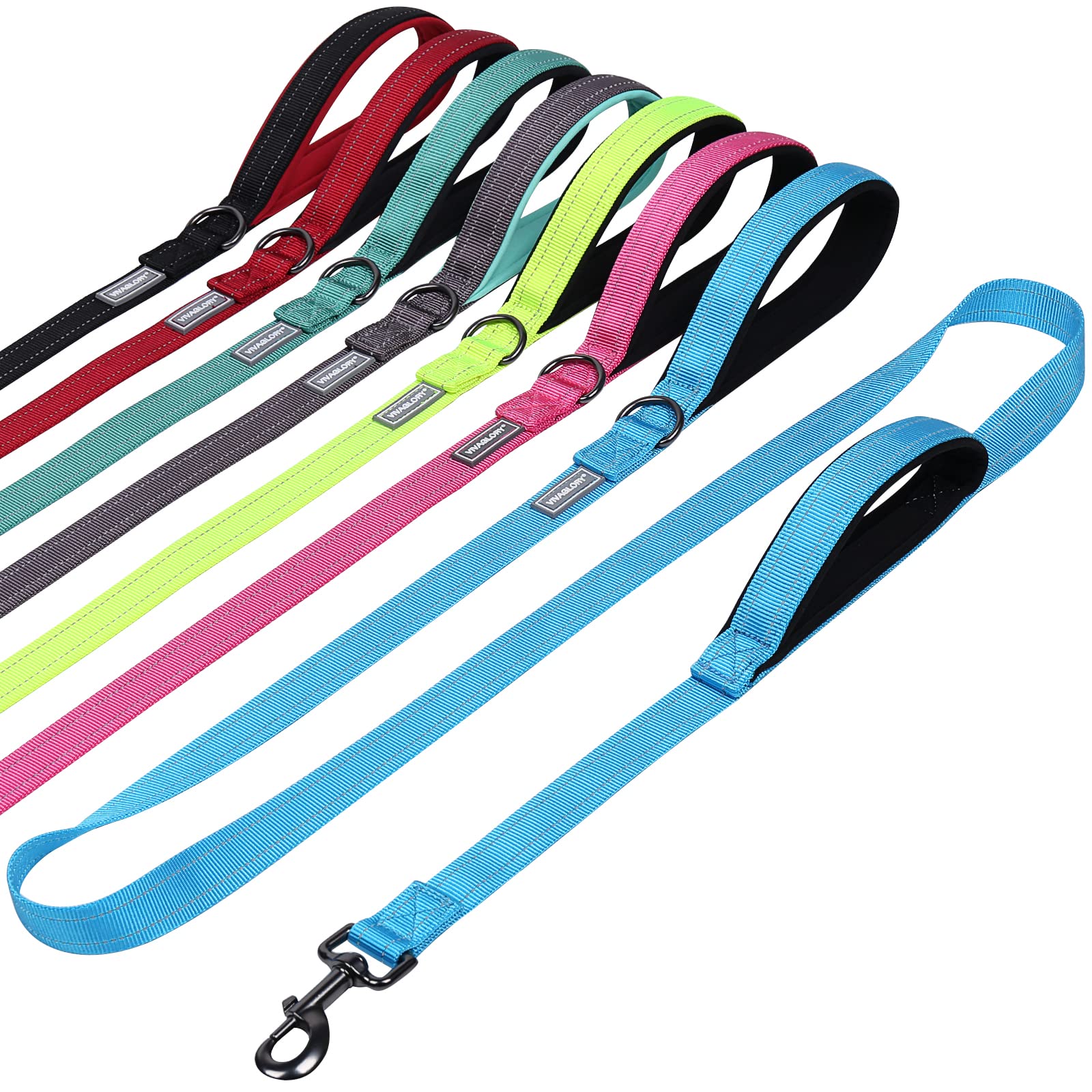 Traffic Handle Dog Lead, Soft Two Padded Handles Dog Leash, Strong Reflective & Metal Hook Training Dog Lead, Black