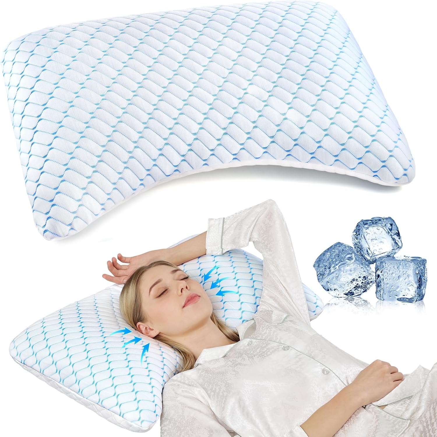 Memory Foam Pillow for Neck and Shoulder, Neck Pillow Side Sleeper Pillow for Sleeping, Cooling Slumber Pillow for Side Back Stomach Sleepers with Cooling Pillowcase