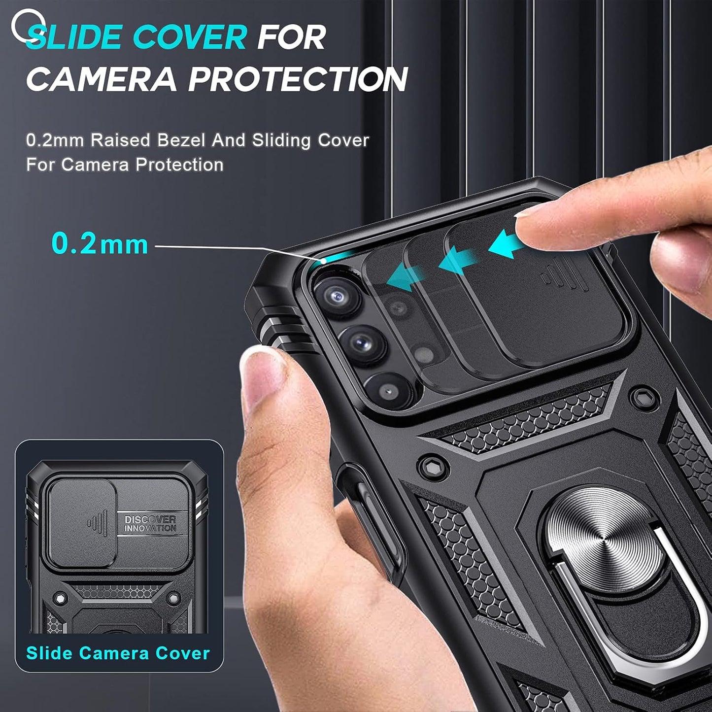 LeYi for Samsung Galaxy A32 5G Case with Slide Camera Cover and 2 Tempered Glass Screen Protector,Ring Holder Full Body Protective Heavy Duty Shockproof Silicone Tough Hard Armour Phone Cover, Black
