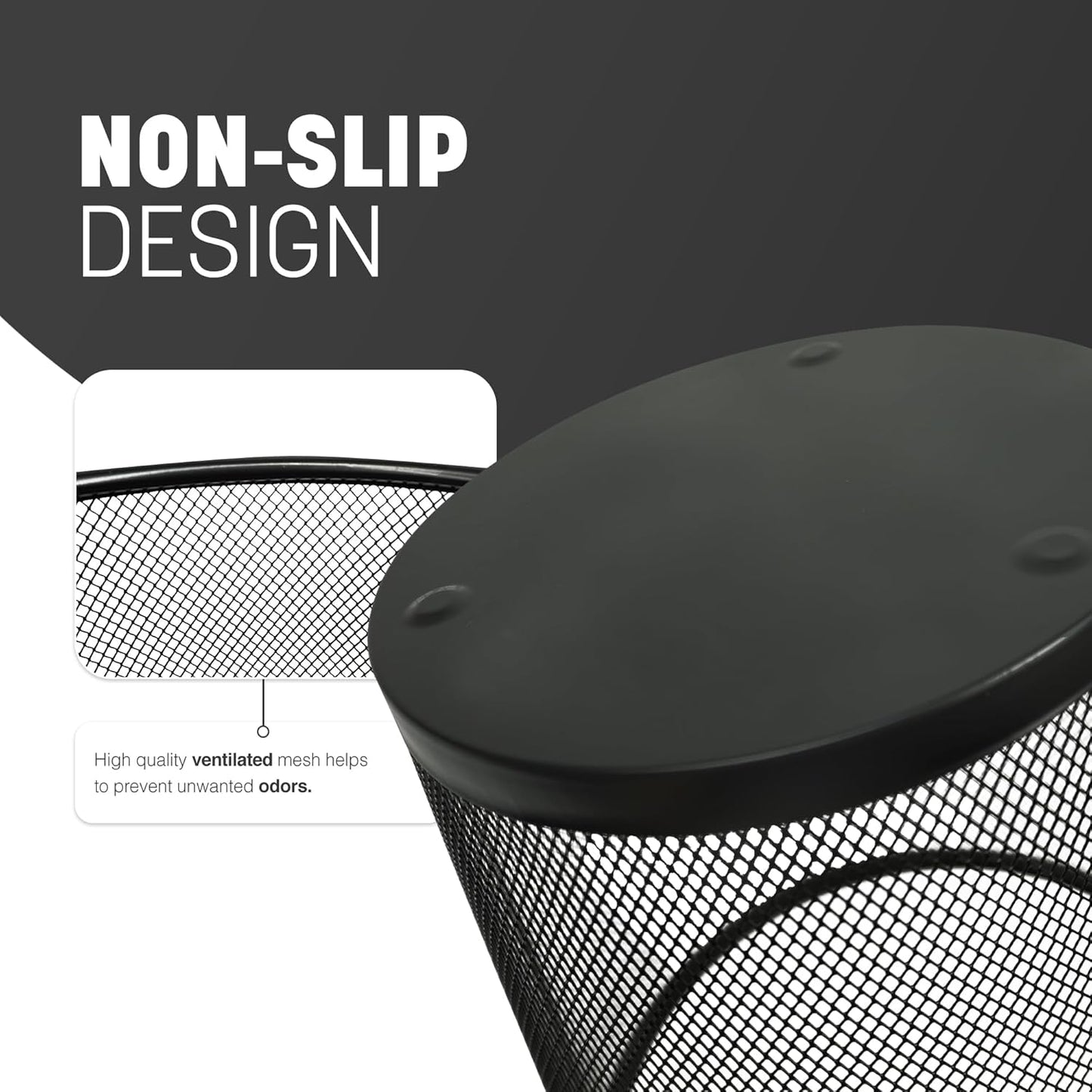 KEPLIN Round Trash Can Bin - 1 Pack Black Non-slip Mesh Bins | Waste Paper Bin | Sturdy Metal Bin Indoor Waste Bin for Home, Bedroom, Office, Bathroom, Living Room, Kitchen