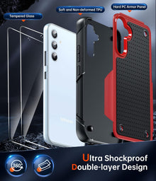 LeYi Armour Case Compatible with Samsung Galaxy A54 5G, Galaxy A54 Phone Cover with 2 Pack Tempered Glass Screen Protectors, Heavy Duty Hard PC Textured Shockproof Back Case Red